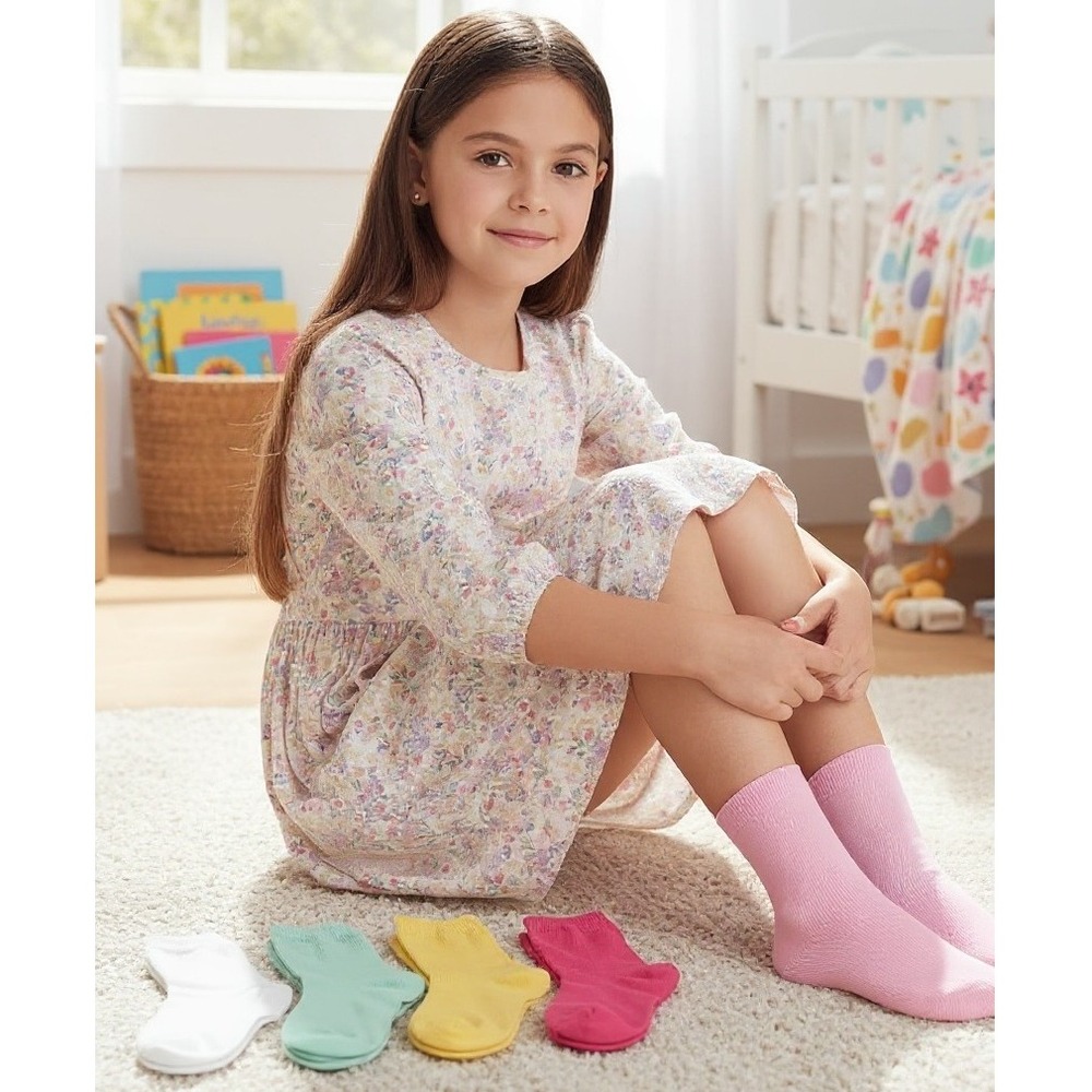 Girls Pastel Super Soft Moisture Wicking Anti-Slip Elastic Crew Socks 5-9 YO 6pk - Picture 4 of 7